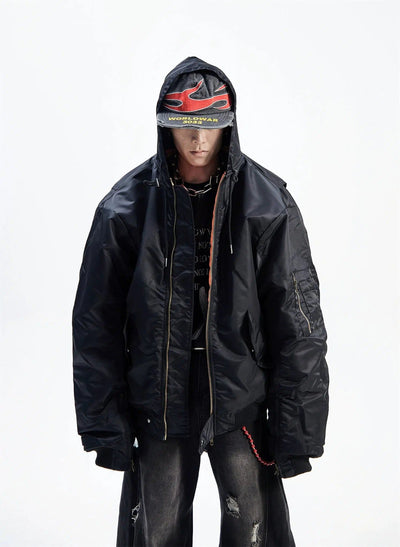 Drawcord Hooded Bomber Jacket Korean Street Fashion Jacket By Ash Dark Shop Online at OH Vault