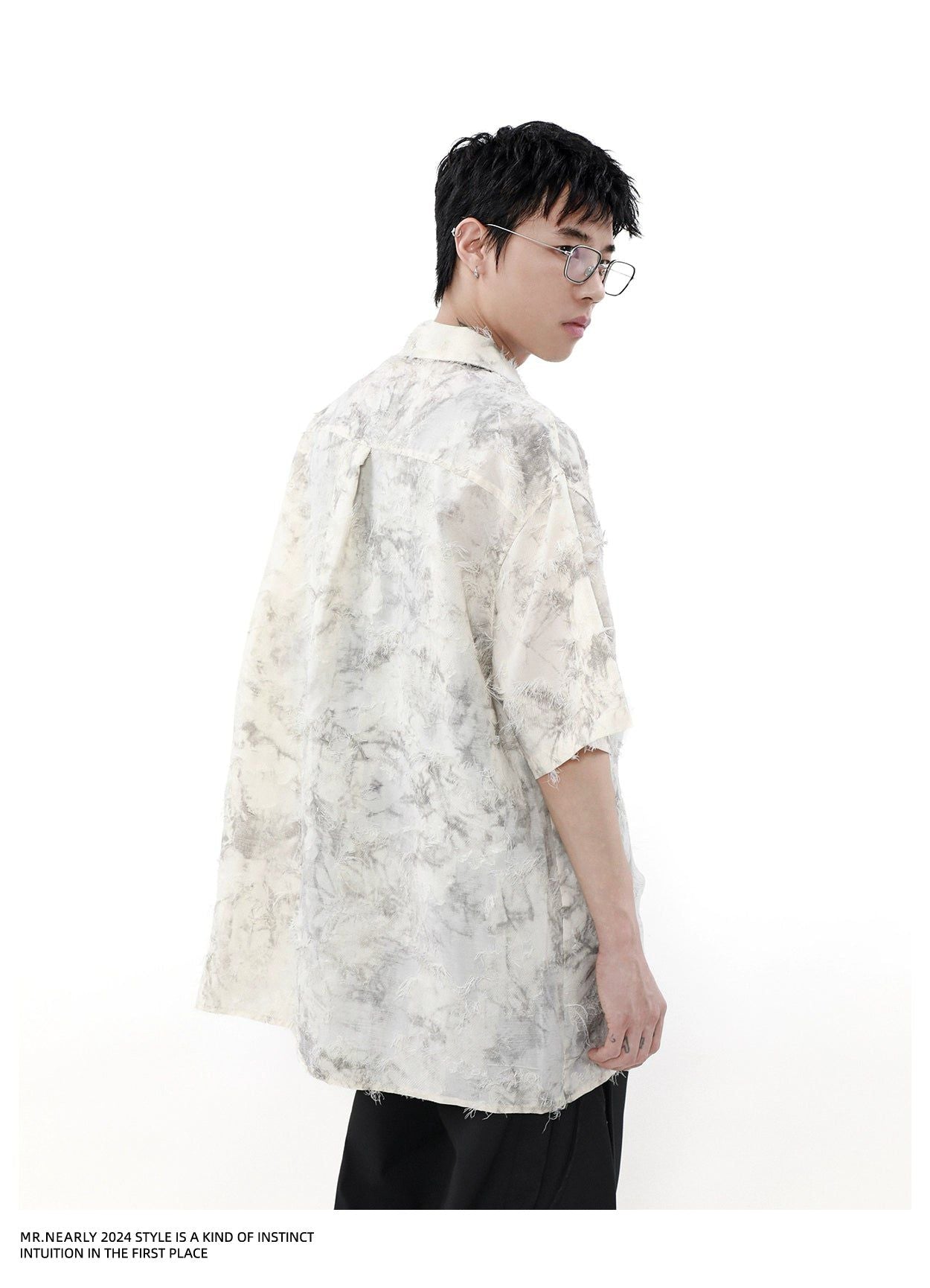 Marble Raw Edge Shirt Korean Street Fashion Shirt By Mr Nearly Shop Online at OH Vault
