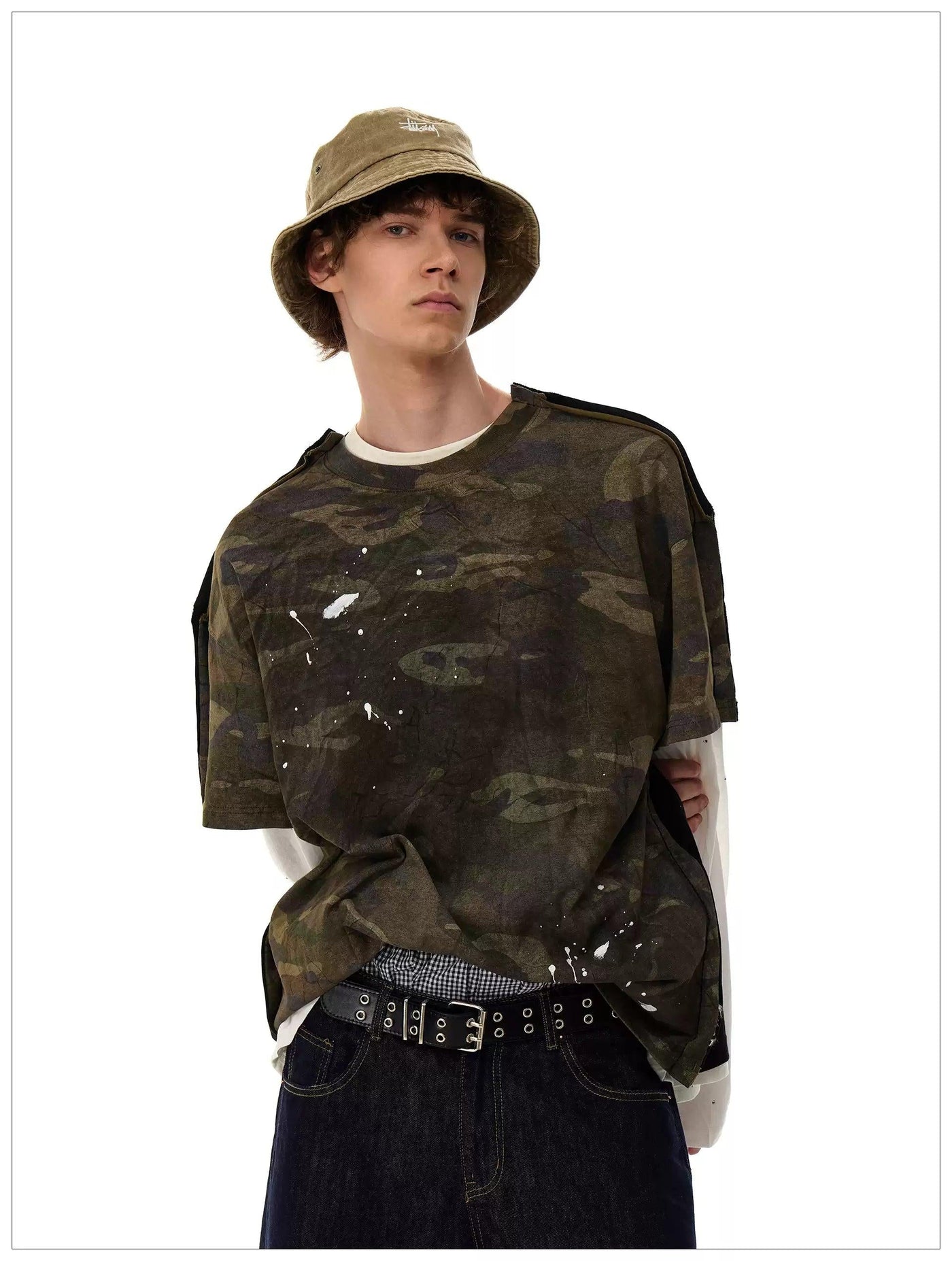 Splatter Camouflage Layered T-Shirt Korean Street Fashion T-Shirt By Mr Nearly Shop Online at OH Vault