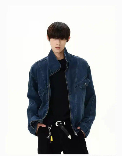 Washed Structured Zipped Denim Jacket Korean Street Fashion Jacket By A PUEE Shop Online at OH Vault