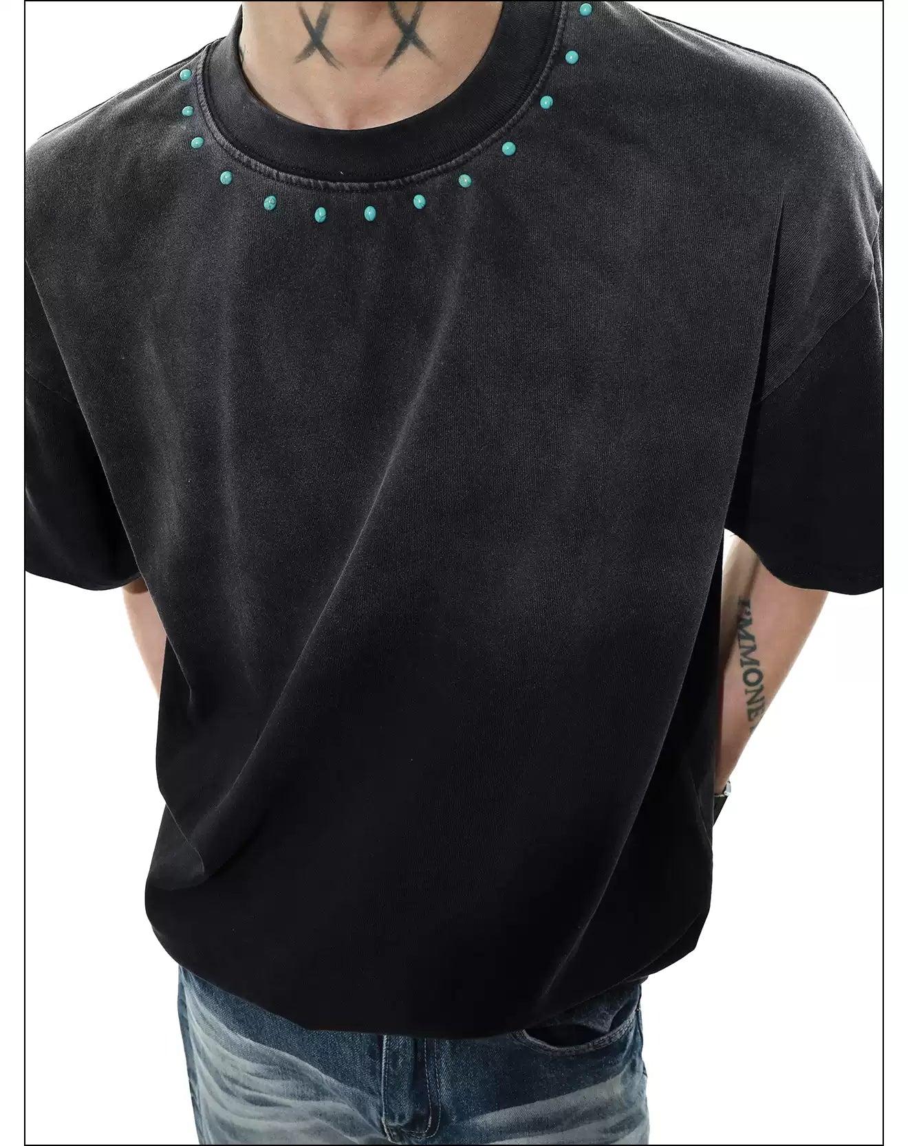 Washed Contrast Semi-Gemstone T-Shirt Korean Street Fashion T-Shirt By Mr Nearly Shop Online at OH Vault
