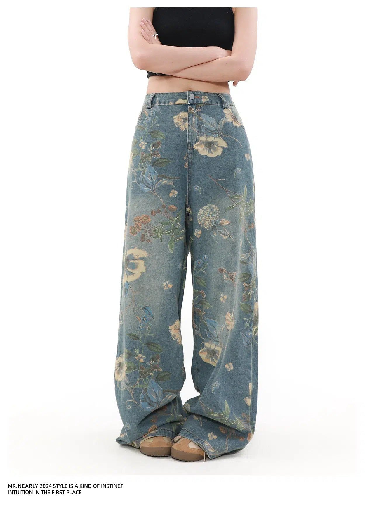 Faded Floral Pattern Jeans Korean Street Fashion Jeans By Mr Nearly Shop Online at OH Vault