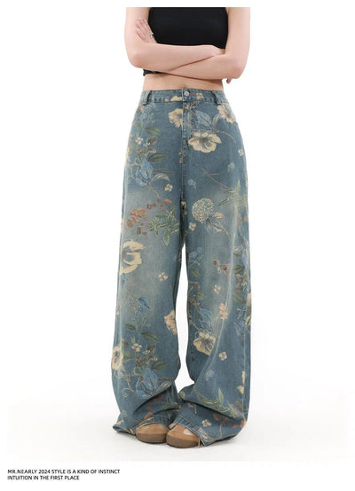 Faded Floral Pattern Jeans Korean Street Fashion Jeans By Mr Nearly Shop Online at OH Vault