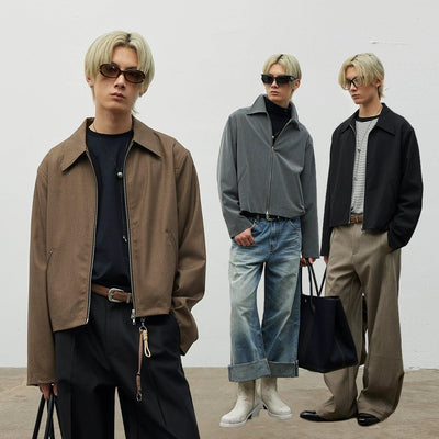 Boxy Fit Plain Dual-End Zipped Jacket Korean Street Fashion Jacket By Terra Incognita Shop Online at OH Vault
