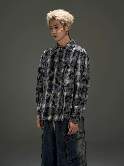 Zippered Detail Plaid Shirt Korean Street Fashion Shirt By MaxDstr Shop Online at OH Vault