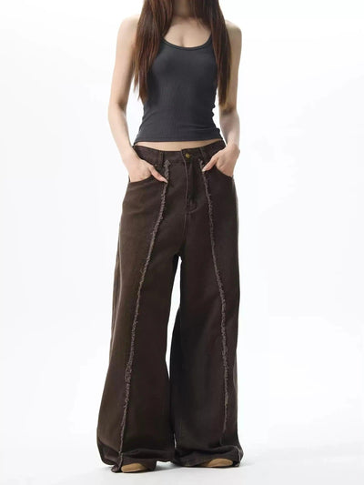 Raw Edge Seamed Jeans Korean Street Fashion Jeans By 77Flight Shop Online at OH Vault