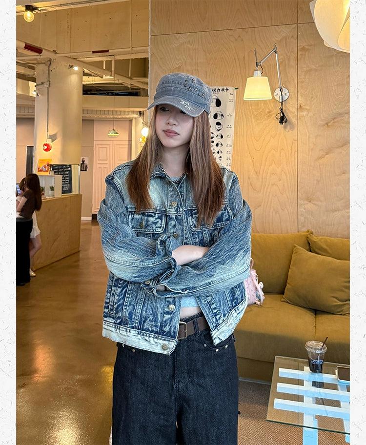 Faded and Buttoned Denim Jacket Korean Street Fashion Jacket By Made Extreme Shop Online at OH Vault