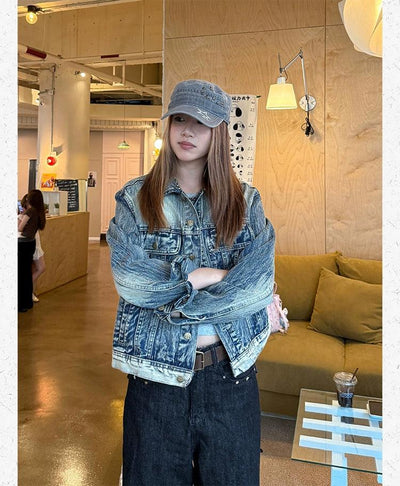 Faded and Buttoned Denim Jacket Korean Street Fashion Jacket By Made Extreme Shop Online at OH Vault
