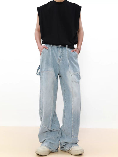 Pararellogram Seams Faded Jeans Korean Street Fashion Jeans By Mr Nearly Shop Online at OH Vault