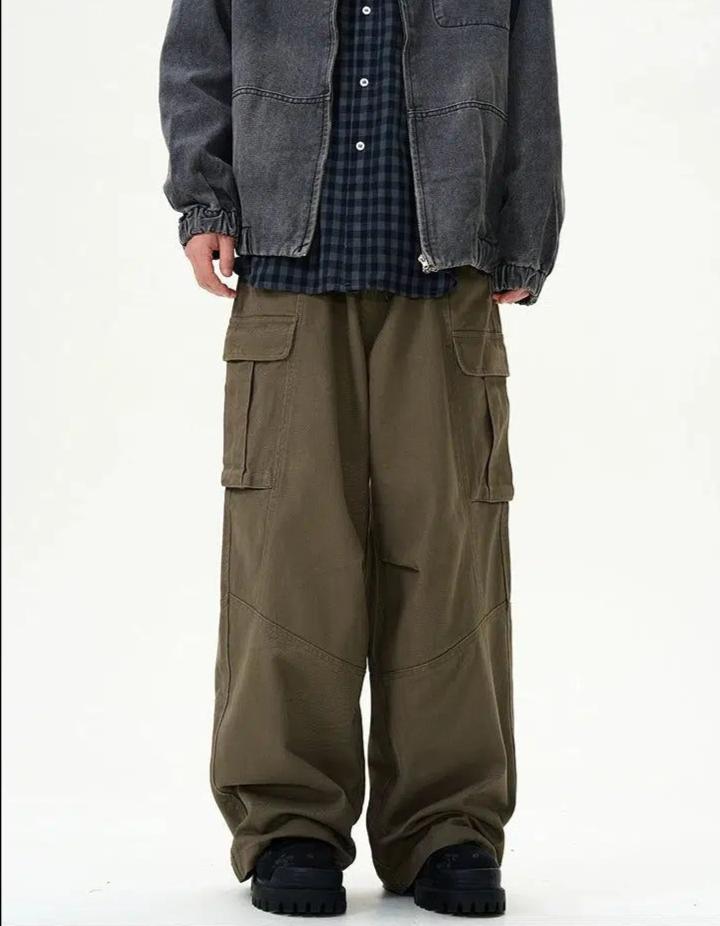 Solid Six-Pockets Cargo Pants Korean Street Fashion Pants By 77Flight Shop Online at OH Vault