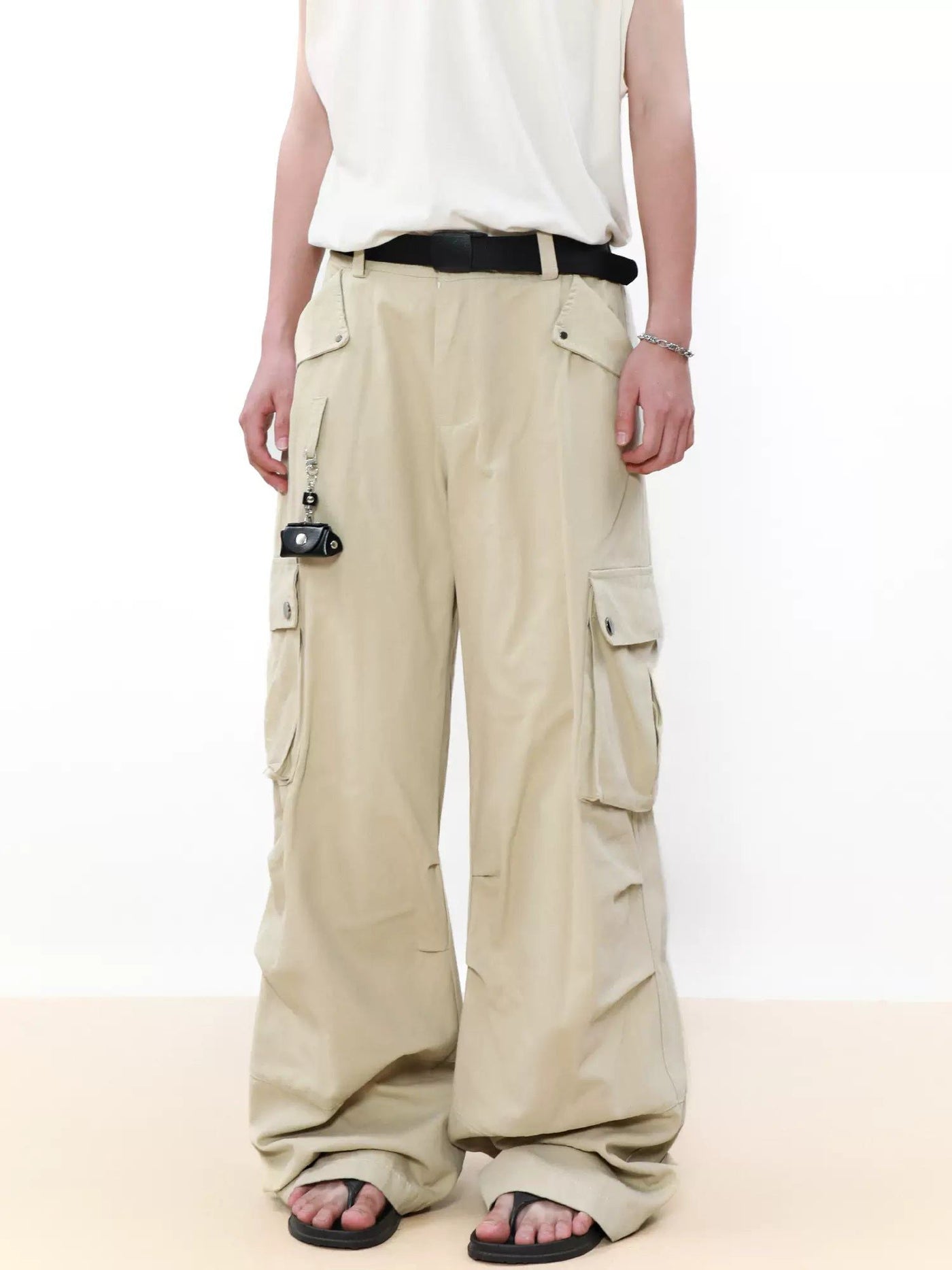 Buttoned Pockets Flowy Cargo Pants Korean Street Fashion Pants By Mr Nearly Shop Online at OH Vault