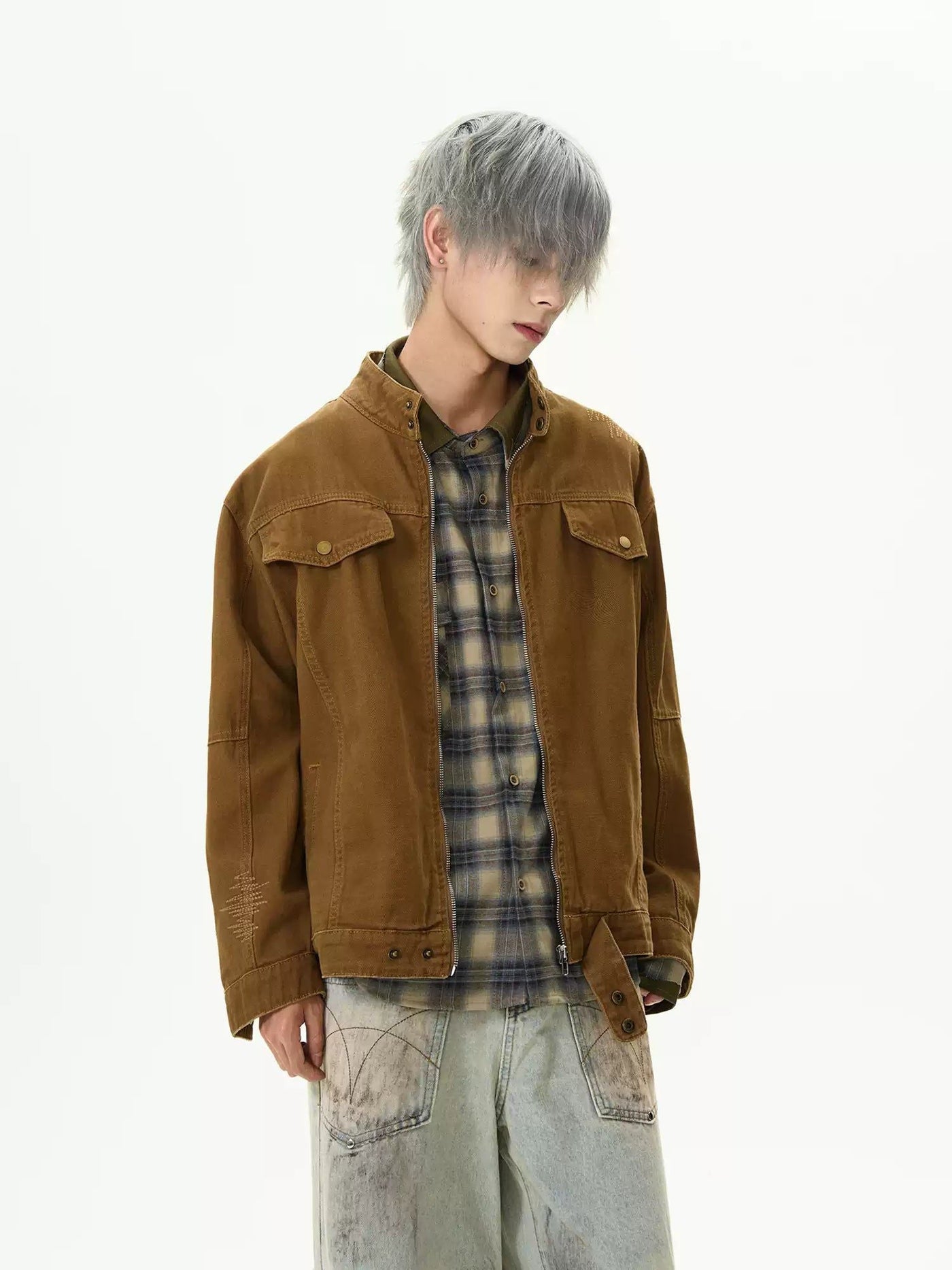 Workwear Pocket Harrington Denim Jacket Korean Street Fashion Jacket By MaxDstr Shop Online at OH Vault