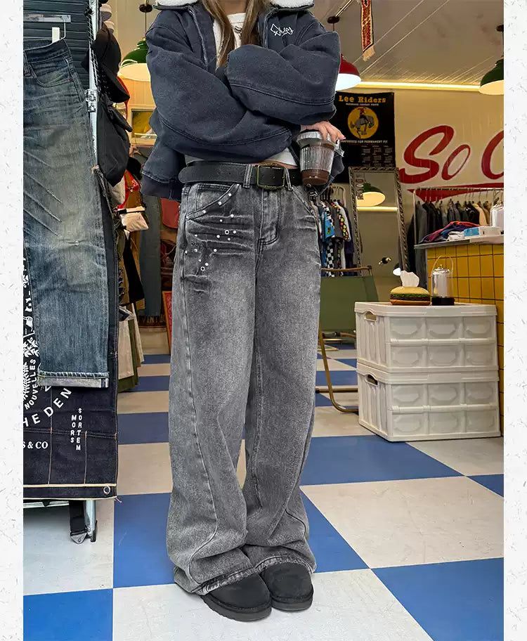 Straight Leg Beaded Jeans Korean Street Fashion Jeans By Made Extreme Shop Online at OH Vault