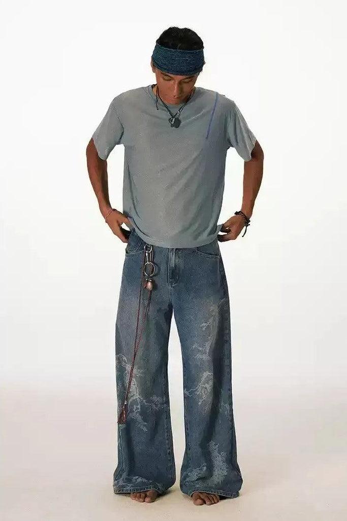Design Print Washed Jeans Korean Street Fashion Jeans By Conp Conp Shop Online at OH Vault