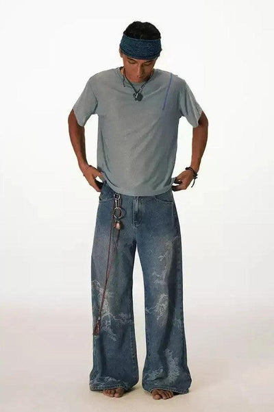 Design Print Washed Jeans Korean Street Fashion Jeans By Conp Conp Shop Online at OH Vault