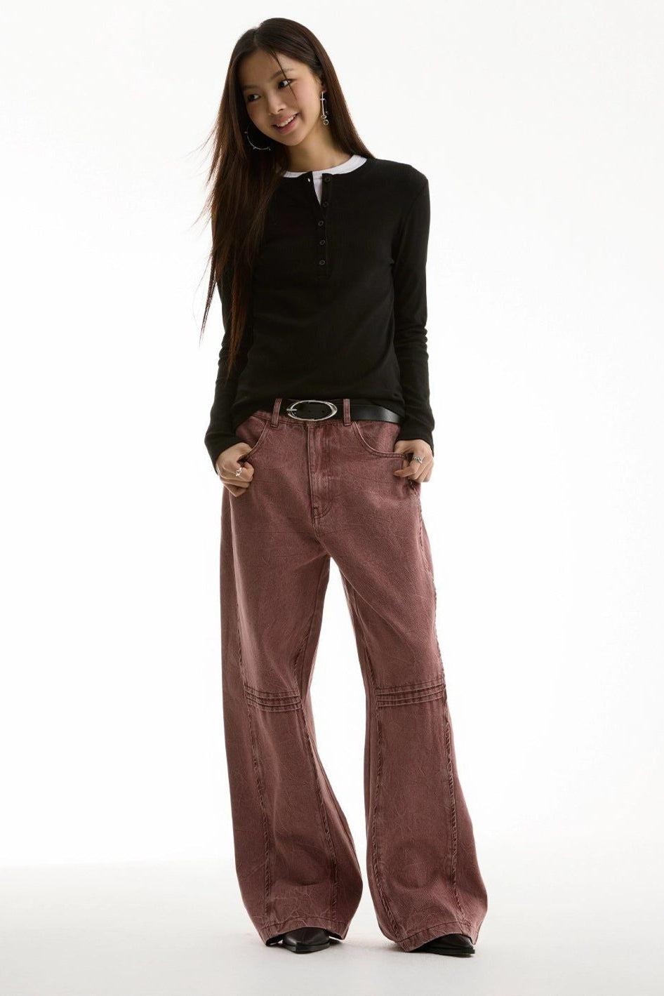 Pleated Knee Washed Jeans Korean Street Fashion Jeans By Funky Fun Shop Online at OH Vault