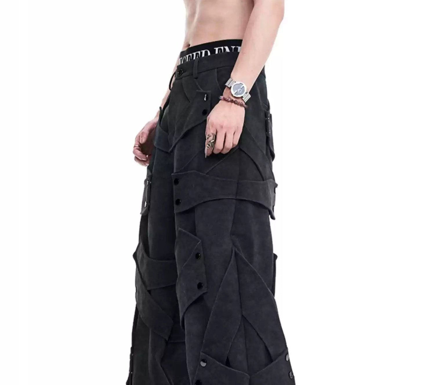 Deconstructed Multi-Straps Micro Suede Pants Korean Street Fashion Pants By Slim Black Shop Online at OH Vault