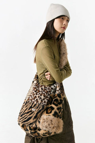 Animal Print Spliced Faux Fur Bag Korean Street Fashion Bag By Crying Center Shop Online at OH Vault