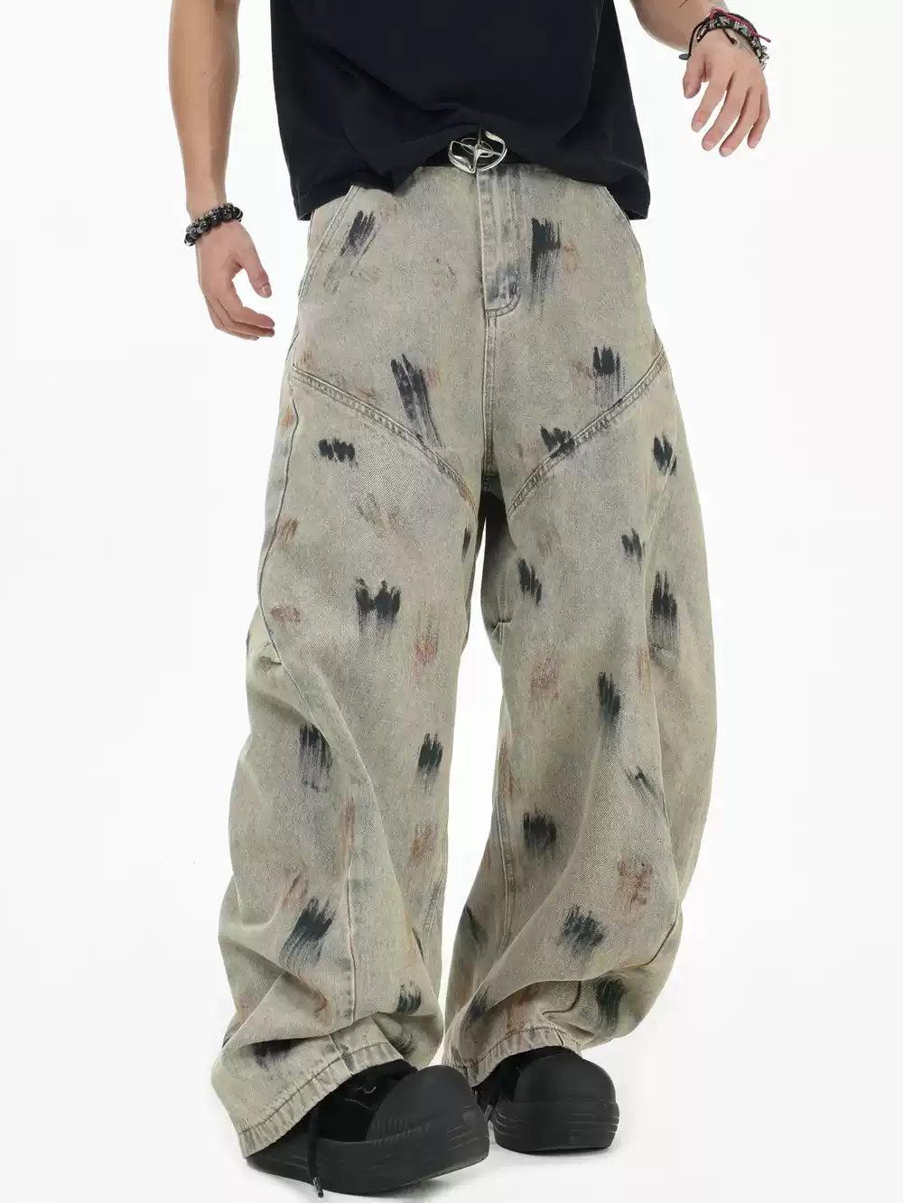 Structured Paint Smudged Barrel Jeans Korean Street Fashion Jeans By INS Korea Shop Online at OH Vault