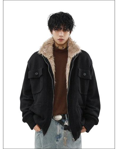 Reversible Fur Lined Knit Jacket Korean Street Fashion Jacket By Mr Nearly Shop Online at OH Vault