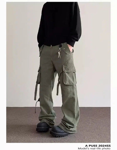 Multi-Pocket Strap Cargo Pants Korean Street Fashion Pants By A PUEE Shop Online at OH Vault