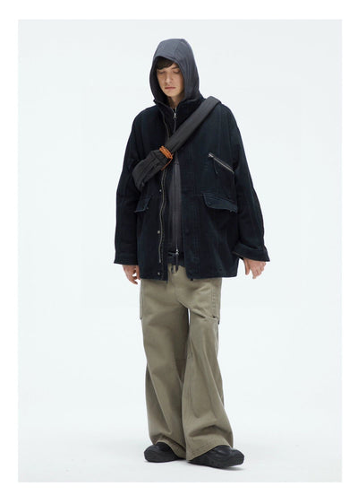 Multi-Pocket Workwear Denim Jacket Korean Street Fashion Jacket By Decesolo Shop Online at OH Vault