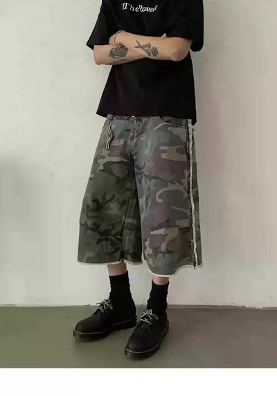 Raw Edge Camo Cargo Shorts Korean Street Fashion Shorts By In Knots Shop Online at OH Vault
