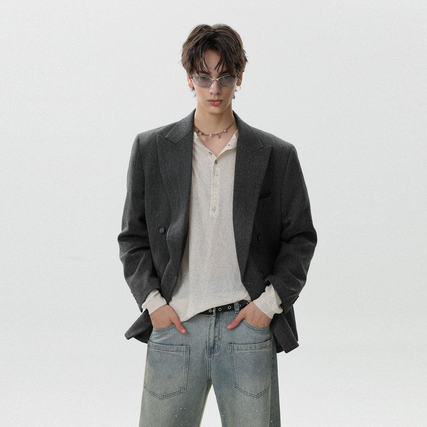 Textured Lapel Blazer Korean Street Fashion Blazer By Mr Nearly Shop Online at OH Vault