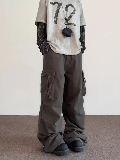 Big Pocket Wide Pleats Cargo Pants Korean Street Fashion Pants By A PUEE Shop Online at OH Vault