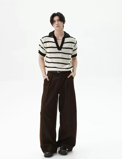 Striped Knit V-Neck Polo Korean Street Fashion Polo By Turn Tide Shop Online at OH Vault