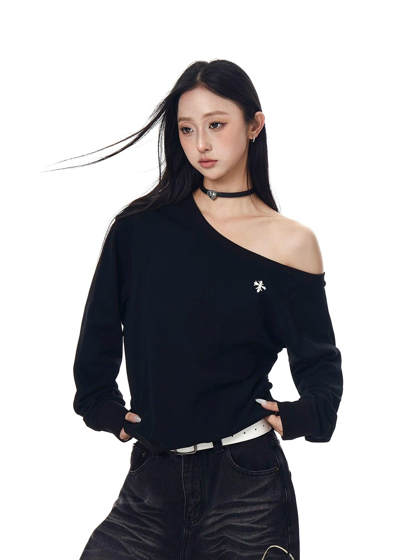 Cross Print Off Shoulder T-Shirt Korean Street Fashion T-Shirt By Blacklists Shop Online at OH Vault