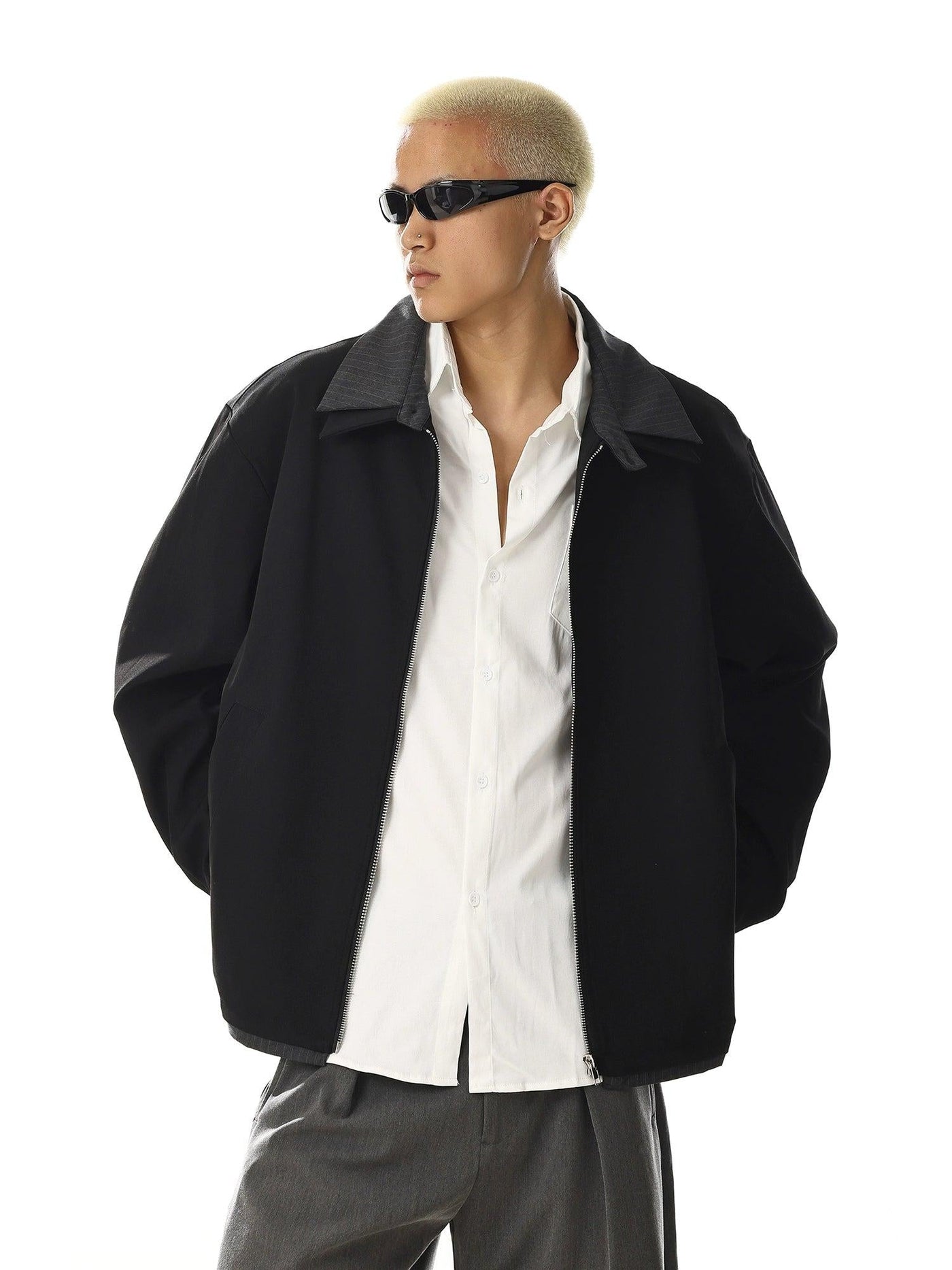 Striped Layered Zipped Jacket Korean Street Fashion Jacket By MEBXX Shop Online at OH Vault