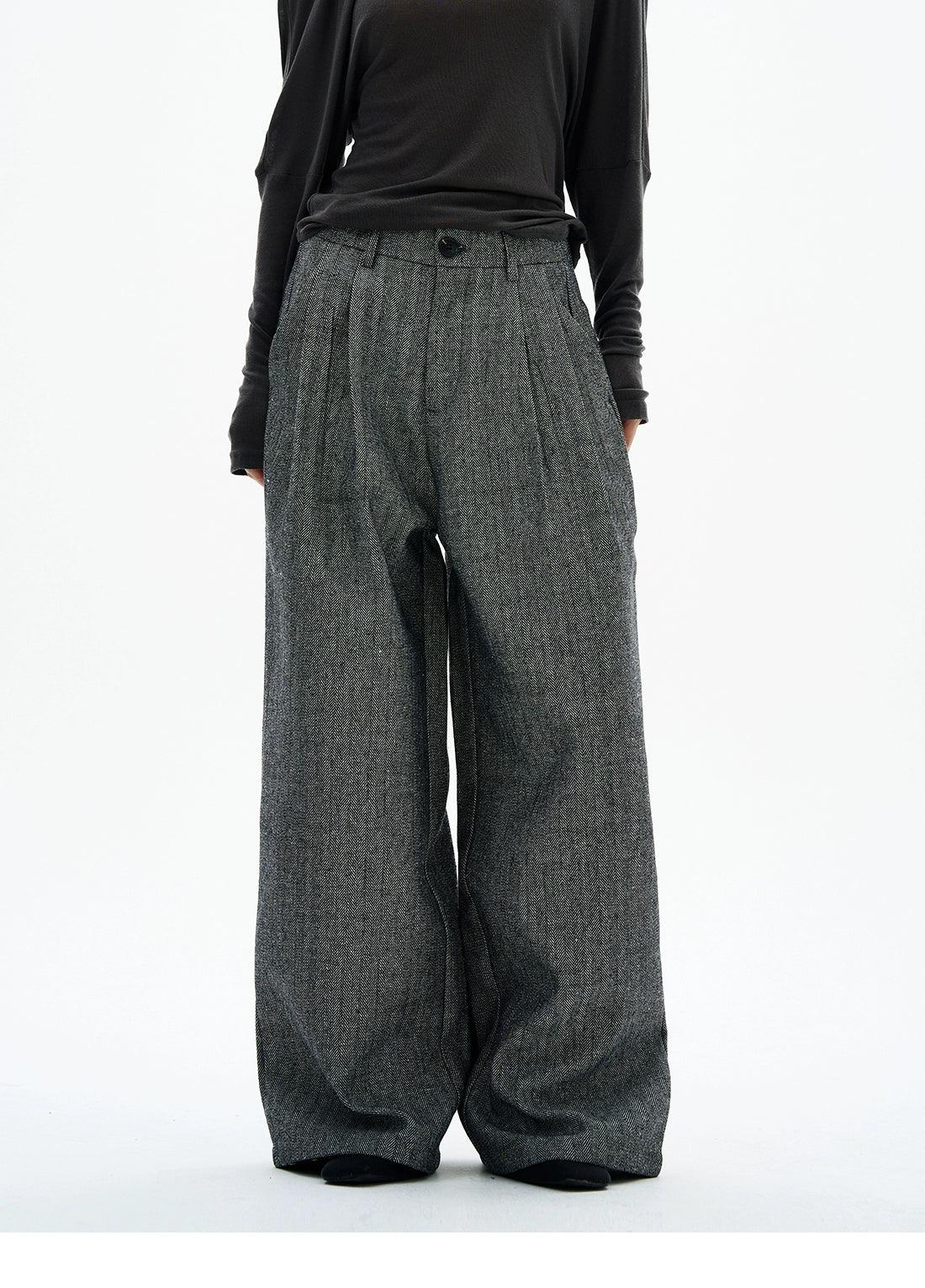 Pleated Tweed Trousers Korean Street Fashion Trousers By 77Flight Shop Online at OH Vault