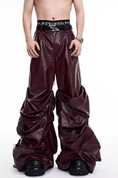 Drapey Baggy PU Leather Pants Korean Street Fashion Pants By Slim Black Shop Online at OH Vault