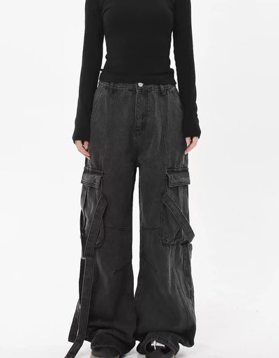 Strapped Pockets Cargo Jeans Korean Street Fashion Jeans By Blacklists Shop Online at OH Vault