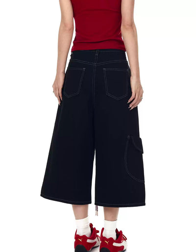 Topstitch String Detail Denim Shorts Korean Street Fashion Shorts By Blacklists Shop Online at OH Vault