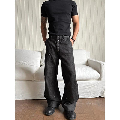 Button-Down Relax Fit Jeans Korean Street Fashion Jeans By Made Extreme Shop Online at OH Vault