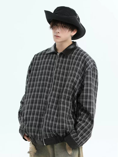 Plaid Reversible PU Leather Jacket Korean Street Fashion Jacket By INS Korea Shop Online at OH Vault