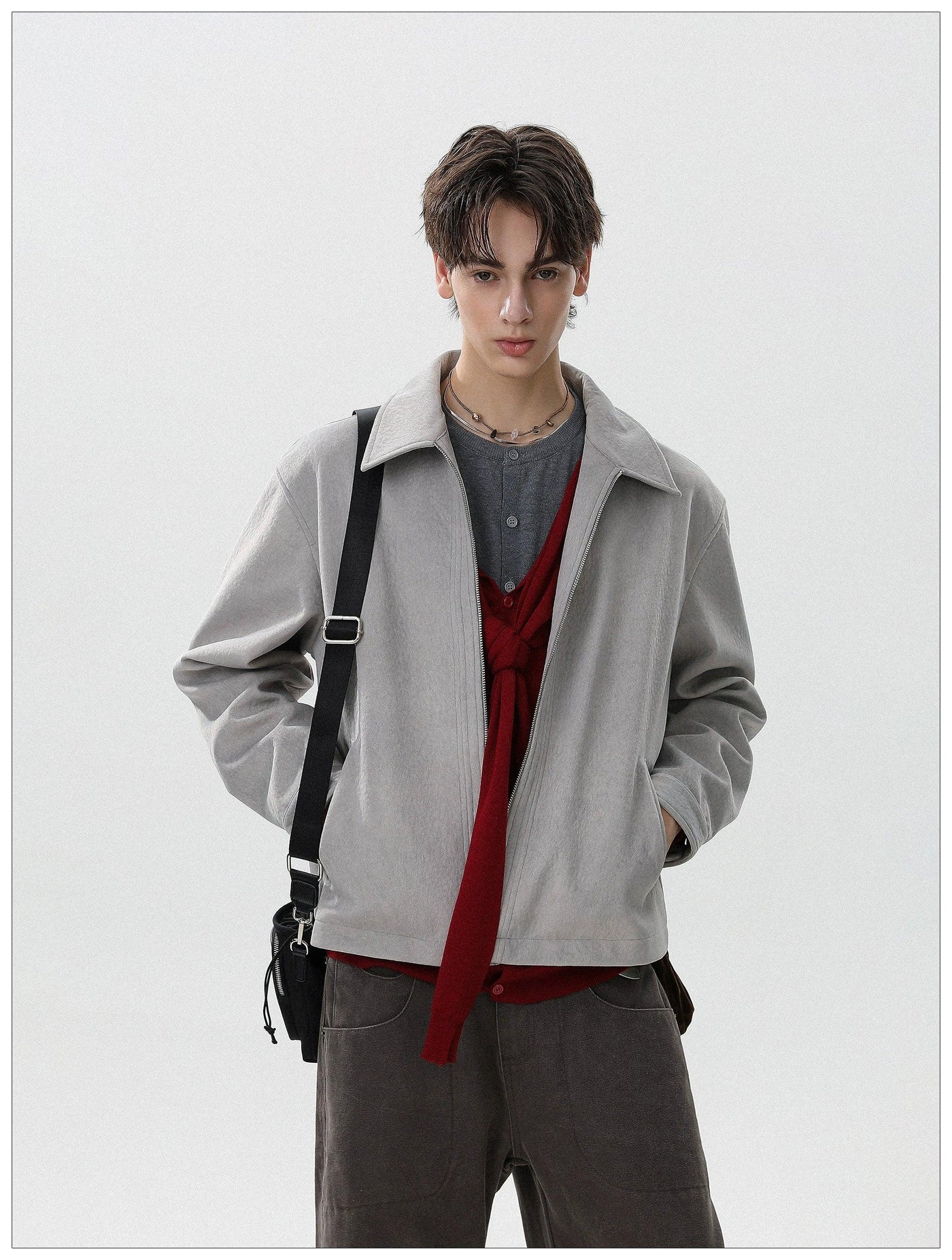 Brushed Textured Zip-Up Jacket Korean Street Fashion Jacket By Mr Nearly Shop Online at OH Vault