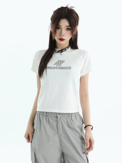 Raw Threads Embroidered Logo T-Shirt Korean Street Fashion T-Shirt By INS Korea Shop Online at OH Vault