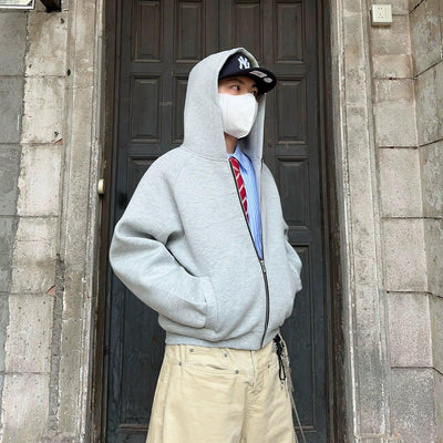 Contrast Zipper Boxy Hoodie Korean Street Fashion Hoodie By FATE Shop Online at OH Vault