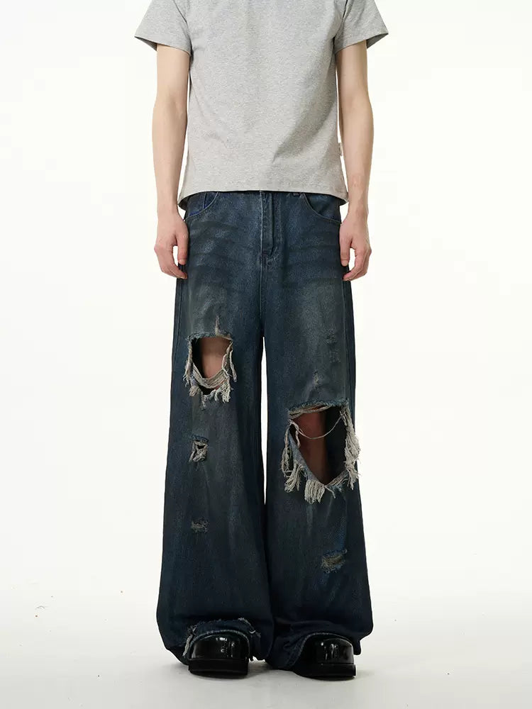 Distressed Cuts Detail Jeans Korean Street Fashion Jeans By 77Flight Shop Online at OH Vault