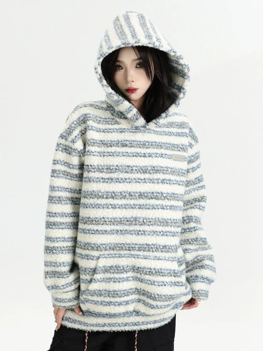 Striped and Hooded Fleece Hoodie Korean Street Fashion Hoodie By INS Korea Shop Online at OH Vault