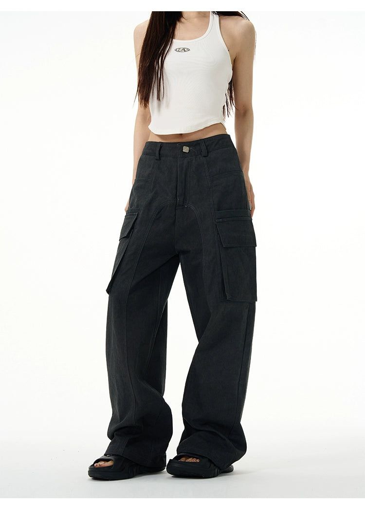 Flap Pocket Cargo Pants Korean Street Fashion Pants By 77Flight Shop Online at OH Vault