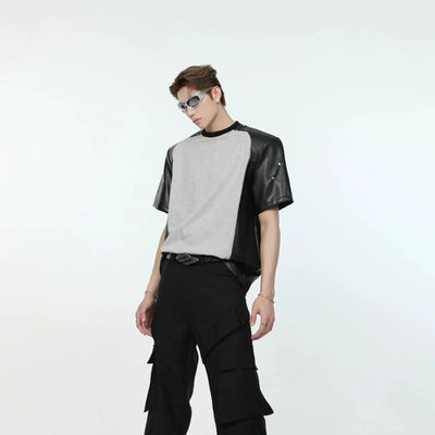 Spliced Contrast Leather T-Shirt Korean Street Fashion T-Shirt By Turn Tide Shop Online at OH Vault