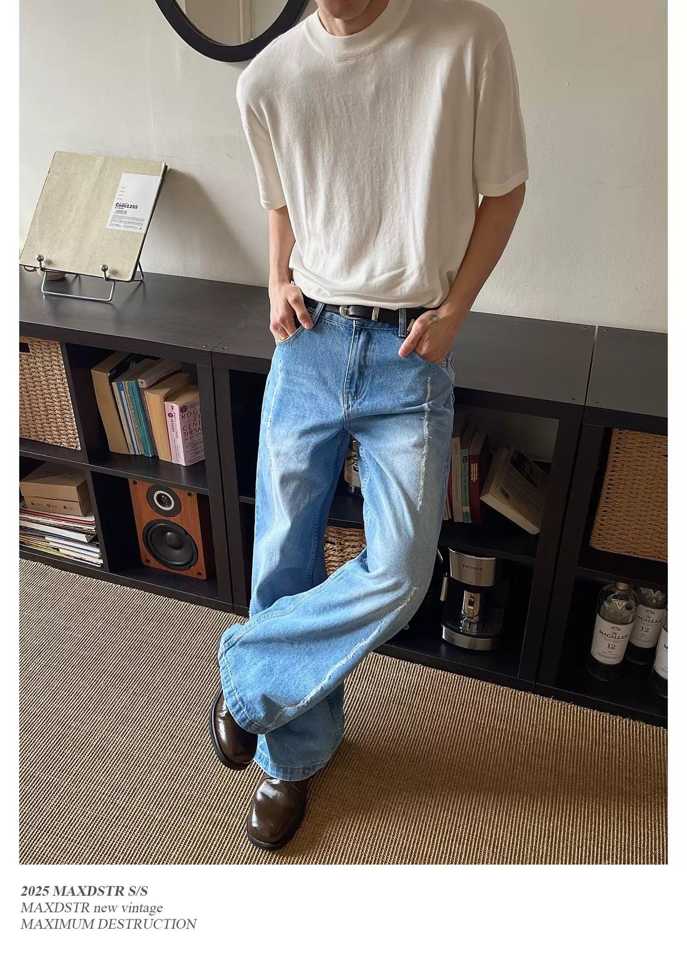 Raw Edge Panels Straight Jeans Korean Street Fashion Jeans By MaxDstr Shop Online at OH Vault