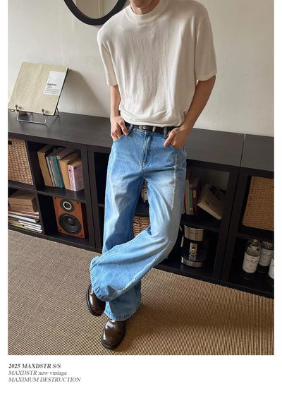 Raw Edge Panels Straight Jeans Korean Street Fashion Jeans By MaxDstr Shop Online at OH Vault