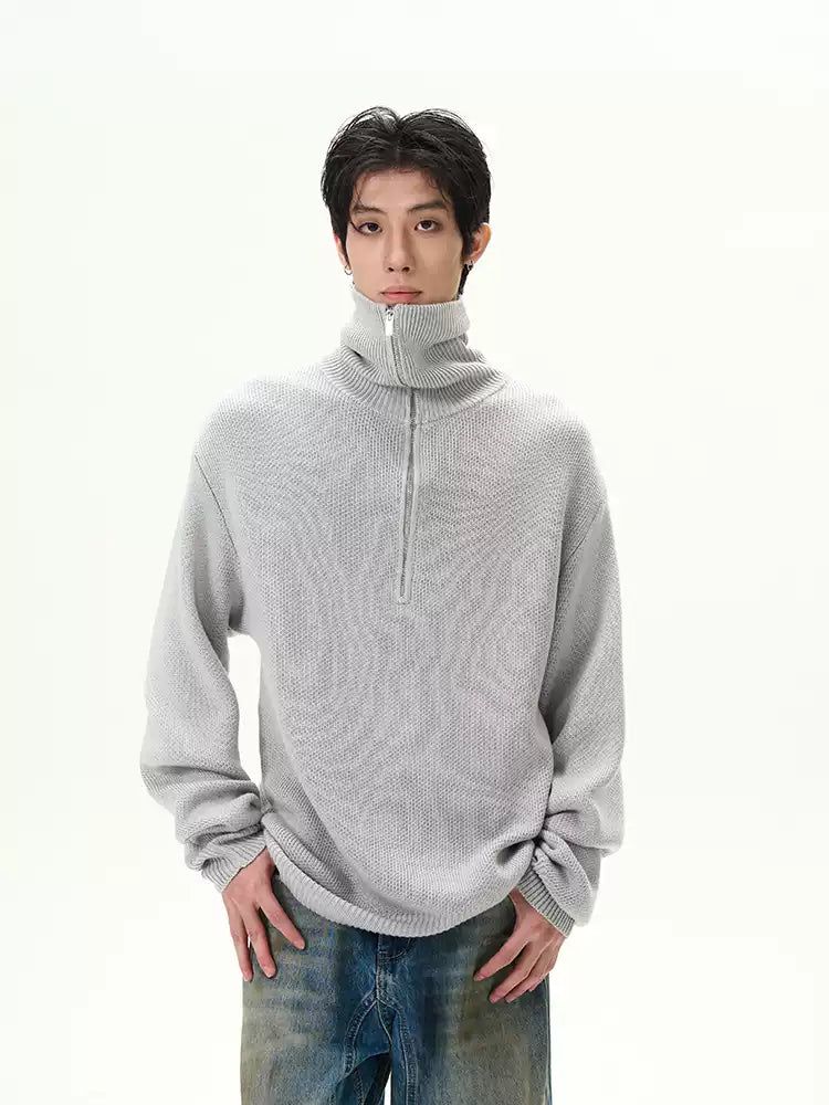 Ribbed Knit Loose Half-Zip Korean Street Fashion Half-Zip By 77Flight Shop Online at OH Vault