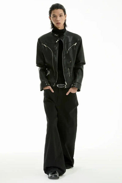 Curve Zippers PU Leather Jacket Korean Street Fashion Jacket By Funky Fun Shop Online at OH Vault