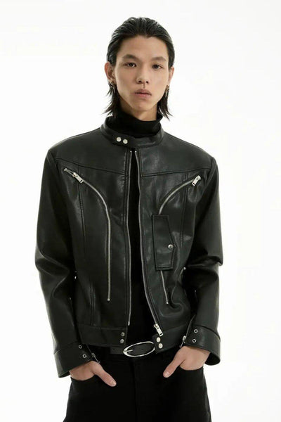 Curve Zippers PU Leather Jacket Korean Street Fashion Jacket By Funky Fun Shop Online at OH Vault